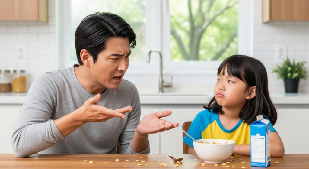 집중하지 못하는 아이를 지도하는 부모 모습