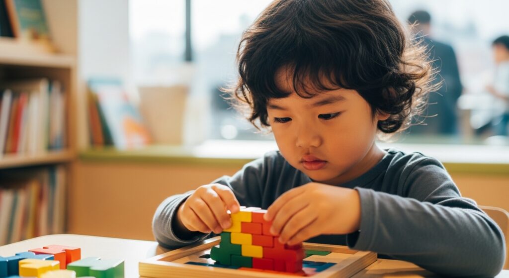 조용한 공간에서 집중하고 있는 아이